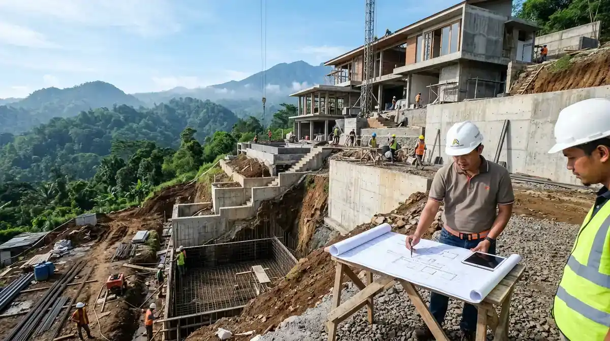 Arsitek Lahan Kontur Malang Menyusun RAB Tanah Miring