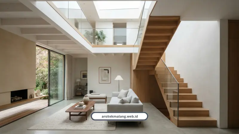 Desain Interior Open Plan dan Void Rumah 2 Lantai Malang