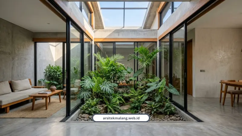 Detail Tata Ruang Denah Rumah Minimalis 6x12 Meter dengan Inner Courtyard dan Open Space