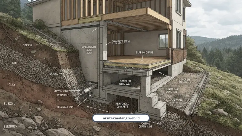 Detail Desain Rumah Split Level di Lahan Miring Proyek Arsitek Malang