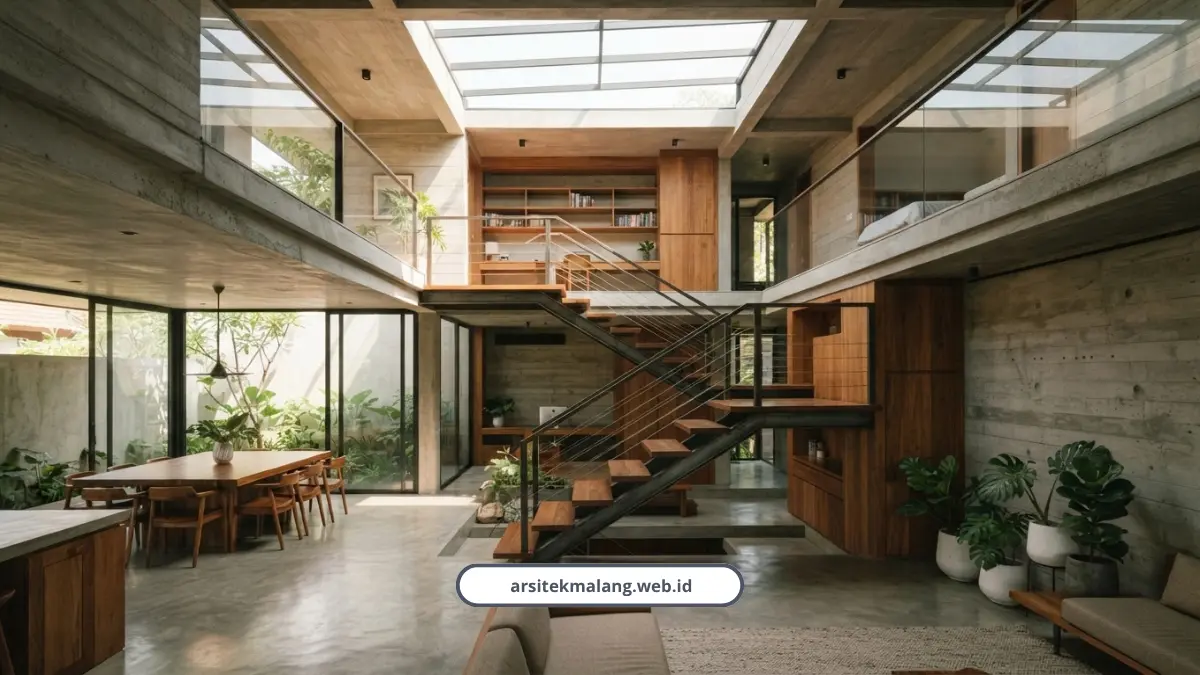 Detail Void dan Sirkulasi Udara Desain Split Level Proyek Arsitek Malang