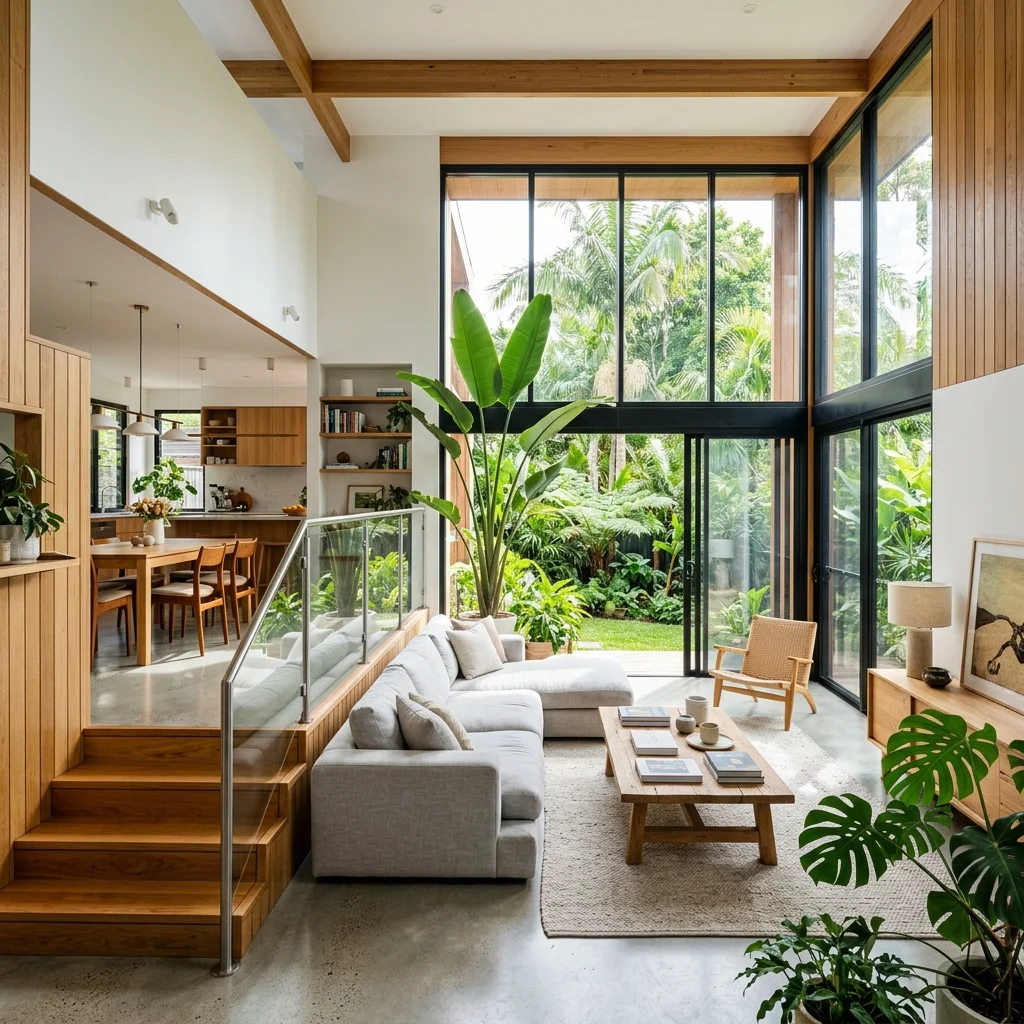 Interior tatanan ruang split level efisien rumah minimalis Malang